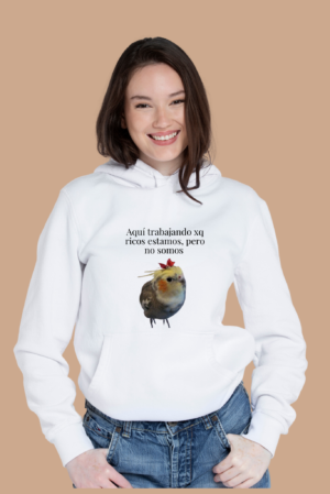Sudadera con Capucha Mujer | Aquí trabajando xp ricos estamos, pero no somos